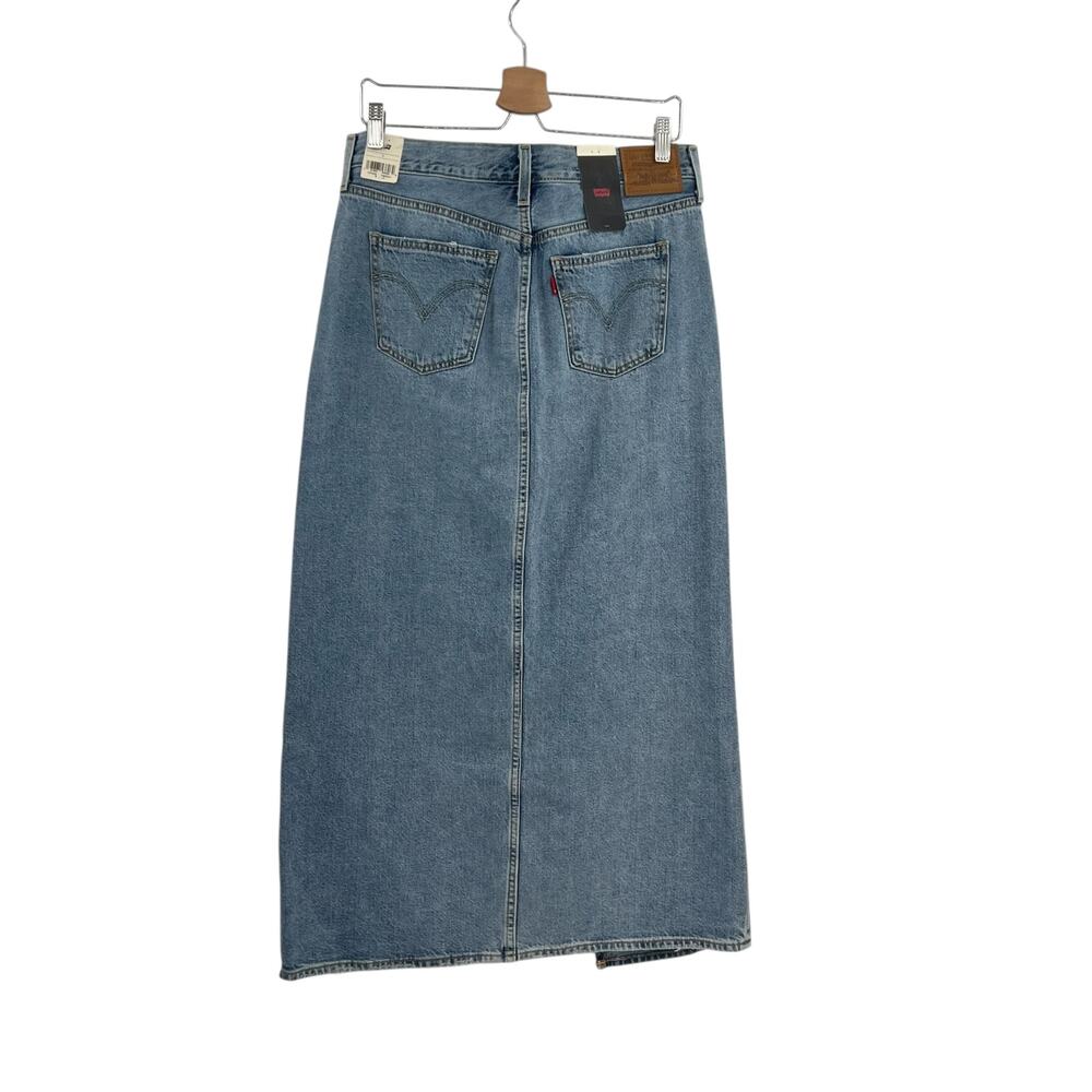 Levi's Ankle Column Skirt Please Hold Medium Wash Denim Slit Womens 31 - Picture 8 of 16